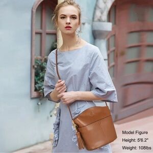 S-ZONE Women Small Cow Split Genuine Leather Crossbody Bucket Shoulder bag